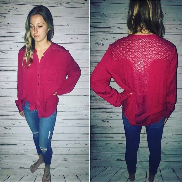 Tops - Lace Back Red Top